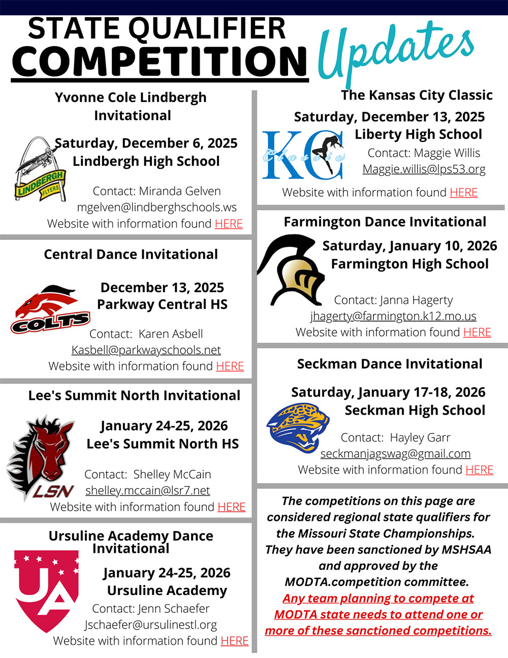 Upcoming Missouri State Qualifier Cheer and Dance Competitions